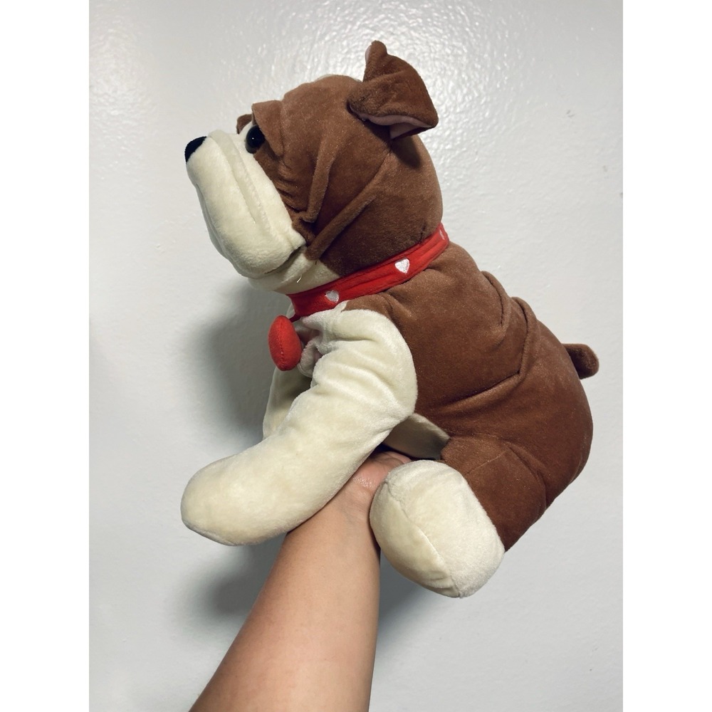 Large Bulldog Plush Dog Stuffed Animal Cute Puppy w/ Red Heart Collar Toy‎ - Picture 3 of 4